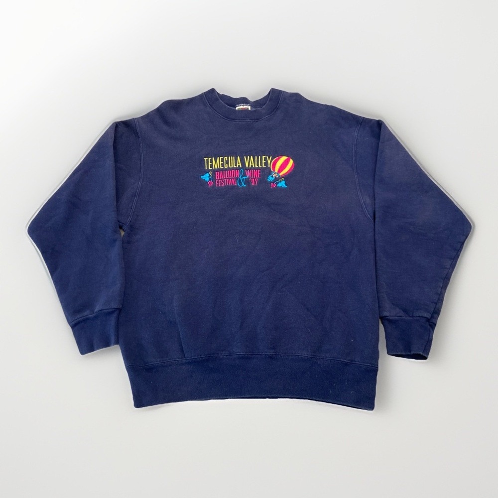 Vintage Temecula Valley Sweatshirt Mens L Hot‎ Air Ballon Blue Fleece Crewneck